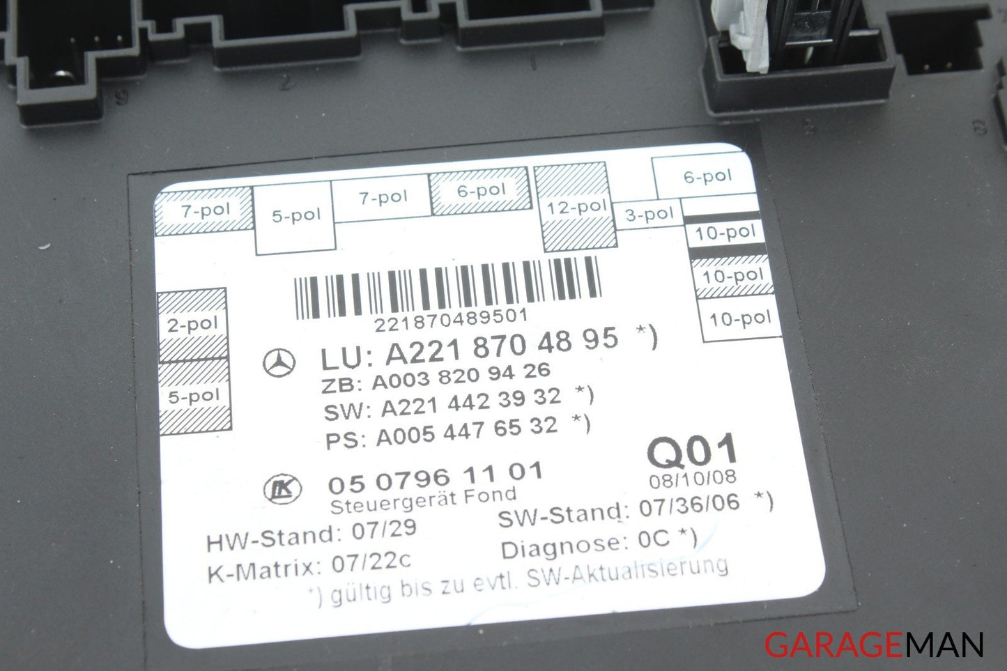 07-13 Mercedes W221 S550 Rear Right Passenger Side Door Control Module Unit A128