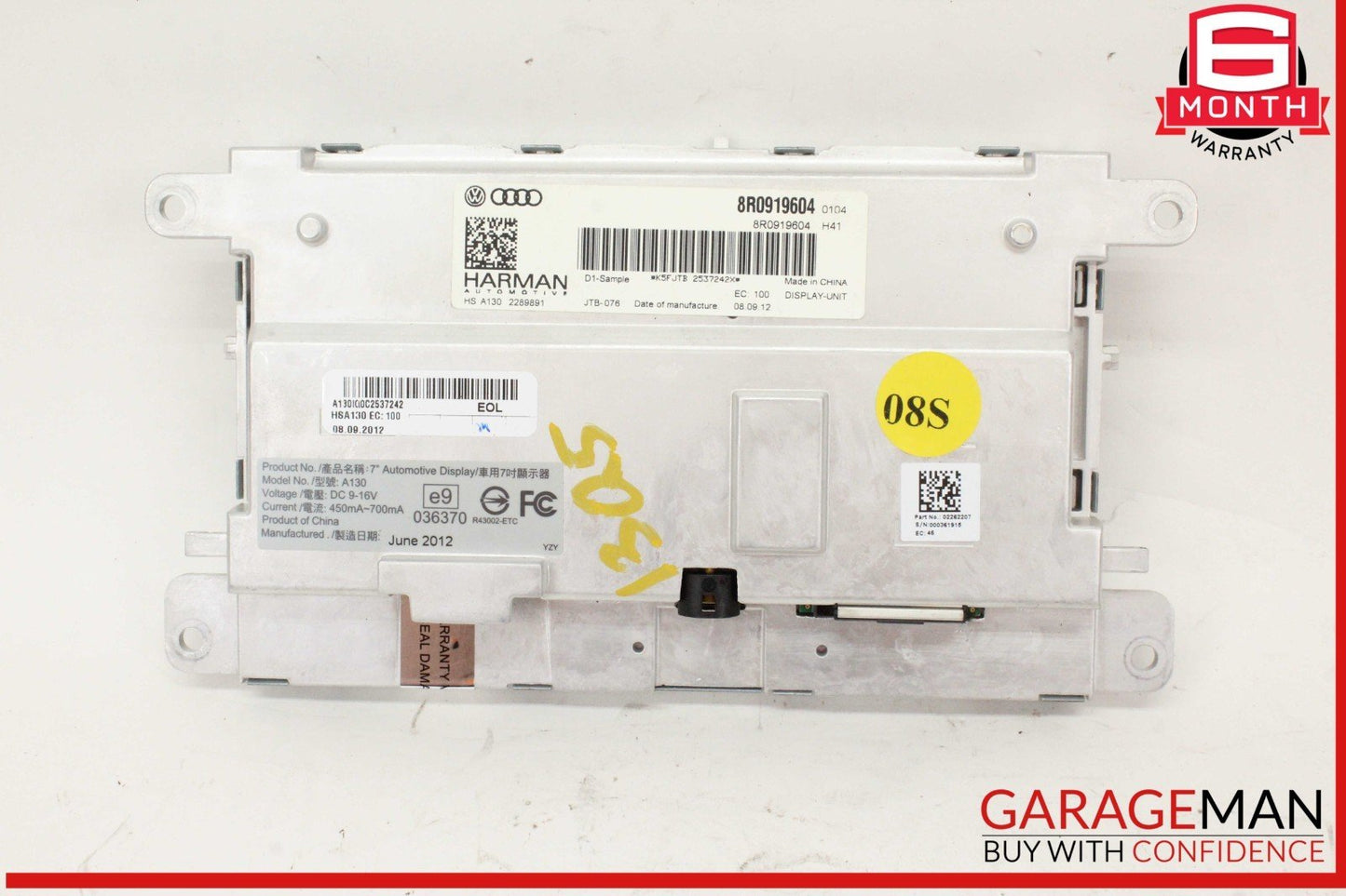 09-16 Audi Q5 Front Center Dash Display Screen Monitor 8R0919604