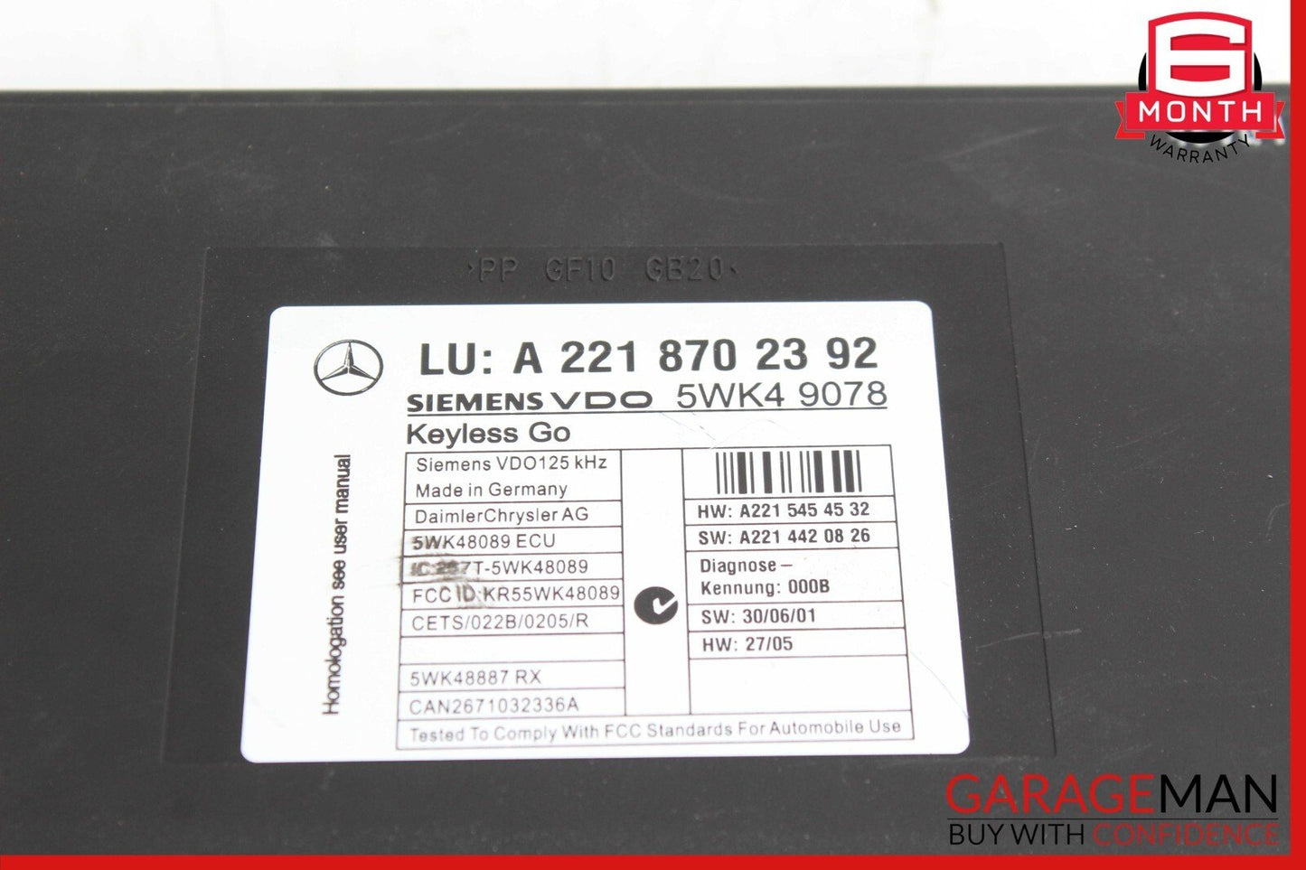 07-10 Mercedes W216 CL550 CL600 S550 S63 AMG Keyless Go Control Module Unit OEM