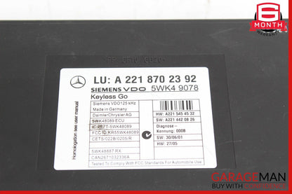 07-10 Mercedes W216 CL550 CL600 S550 S63 AMG Keyless Go Control Module Unit OEM