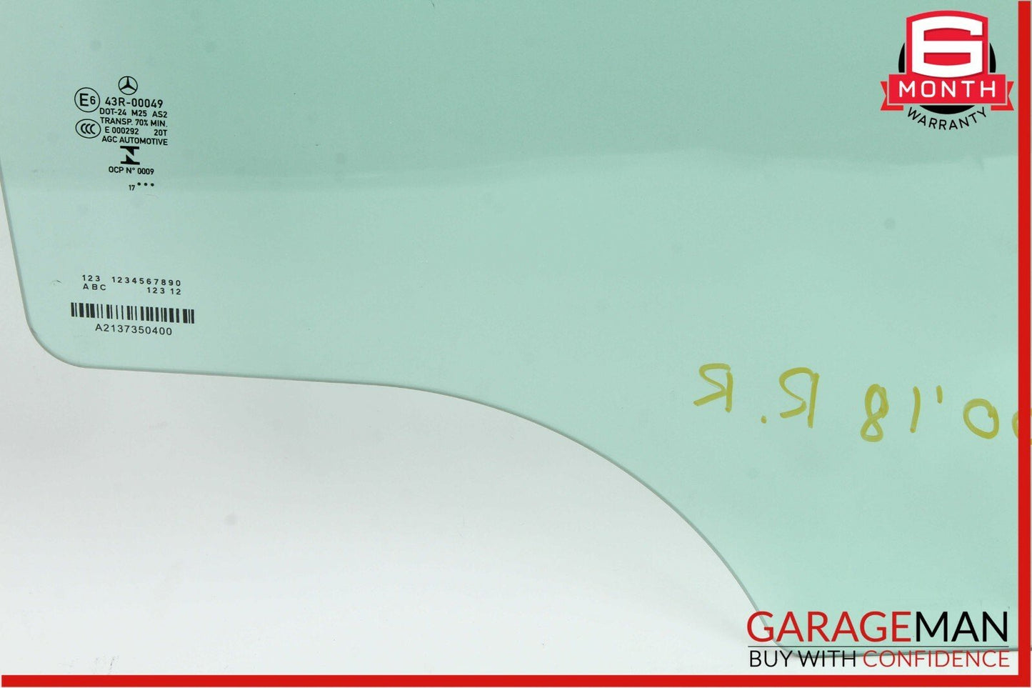 16-18 Mercedes W213 E300 E400 Rear Right Passenger Side Door Window Auto Glass