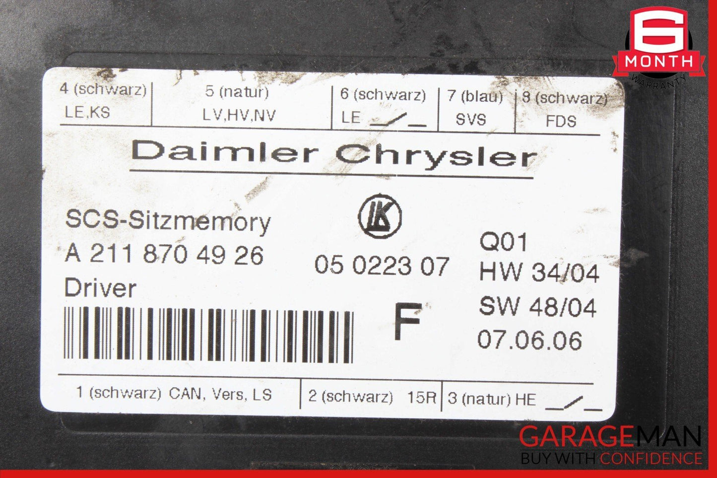 03-11 Mercedes R171 SLK280 Seat Control Module Front Left 2118704926 OEM