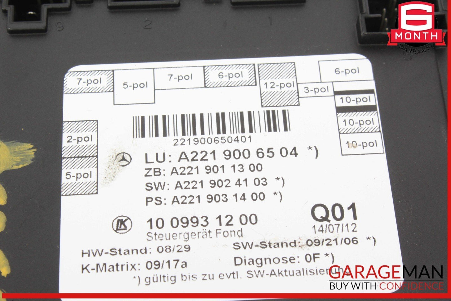 07-13 Mercedes W221 S550 S400 Rear Right / Left Side Door Controller Module Unit