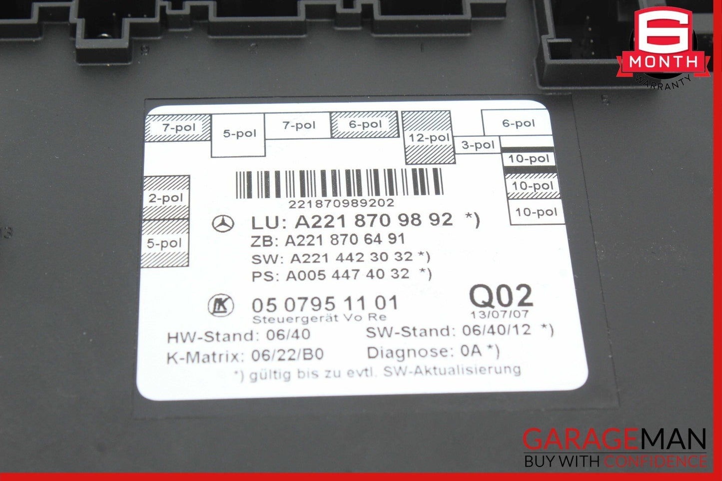 07-13 Mercedes W221 S450 S550 S600 Front Right Side Door Control Module Unit