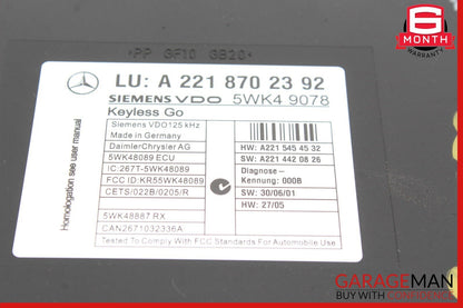 07-10 Mercedes W221 S550 CL550 CL600 S63 AMG Keyless Go Control Module Unit OEM