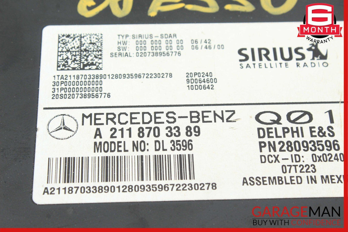 03-11 Mercedes GL450 CLS550 E550 Sirius Satellite Radio Receiver Module Unit