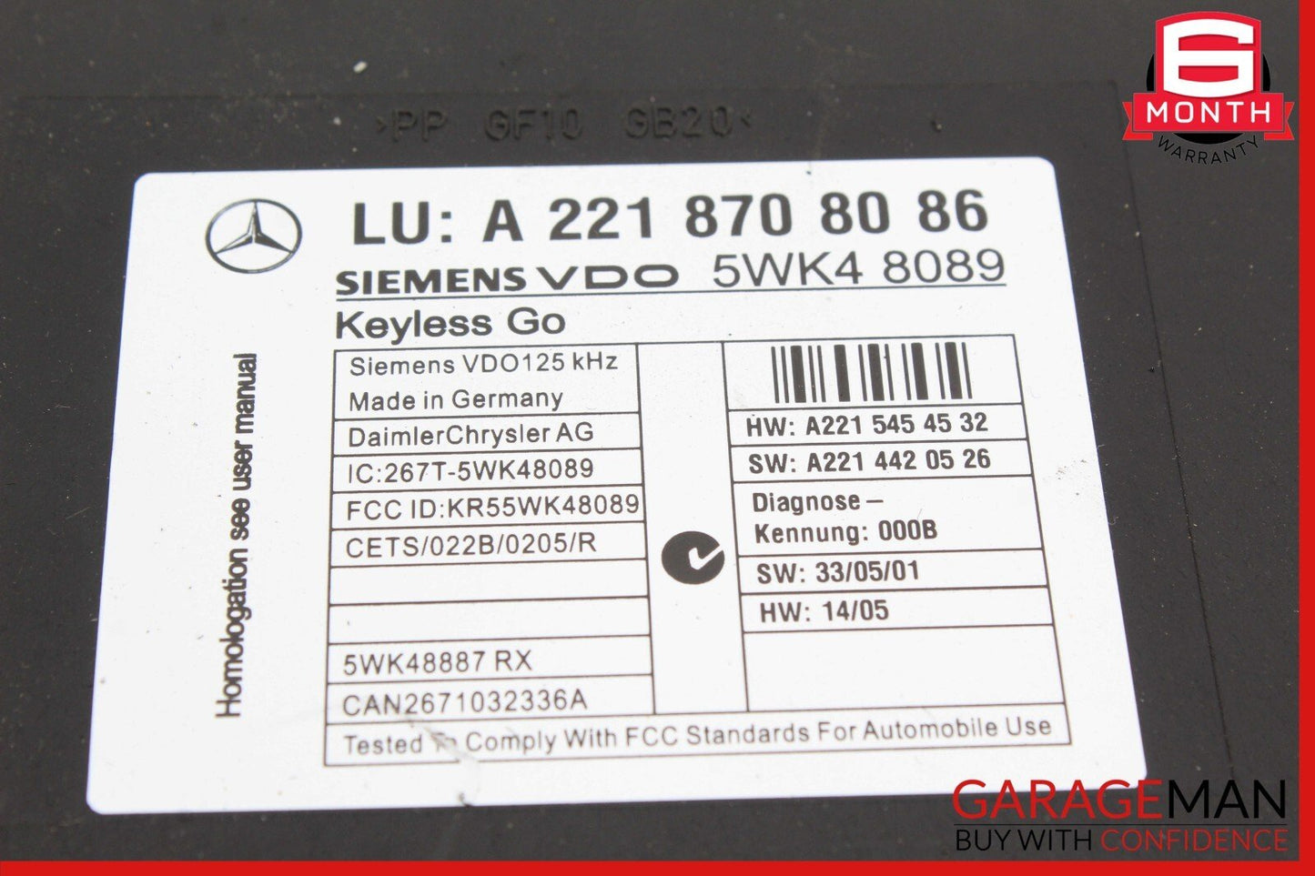 07-10 Mercedes W221 S550 CL550 CL600 S63 AMG Keyless Go Control Module Unit OEM