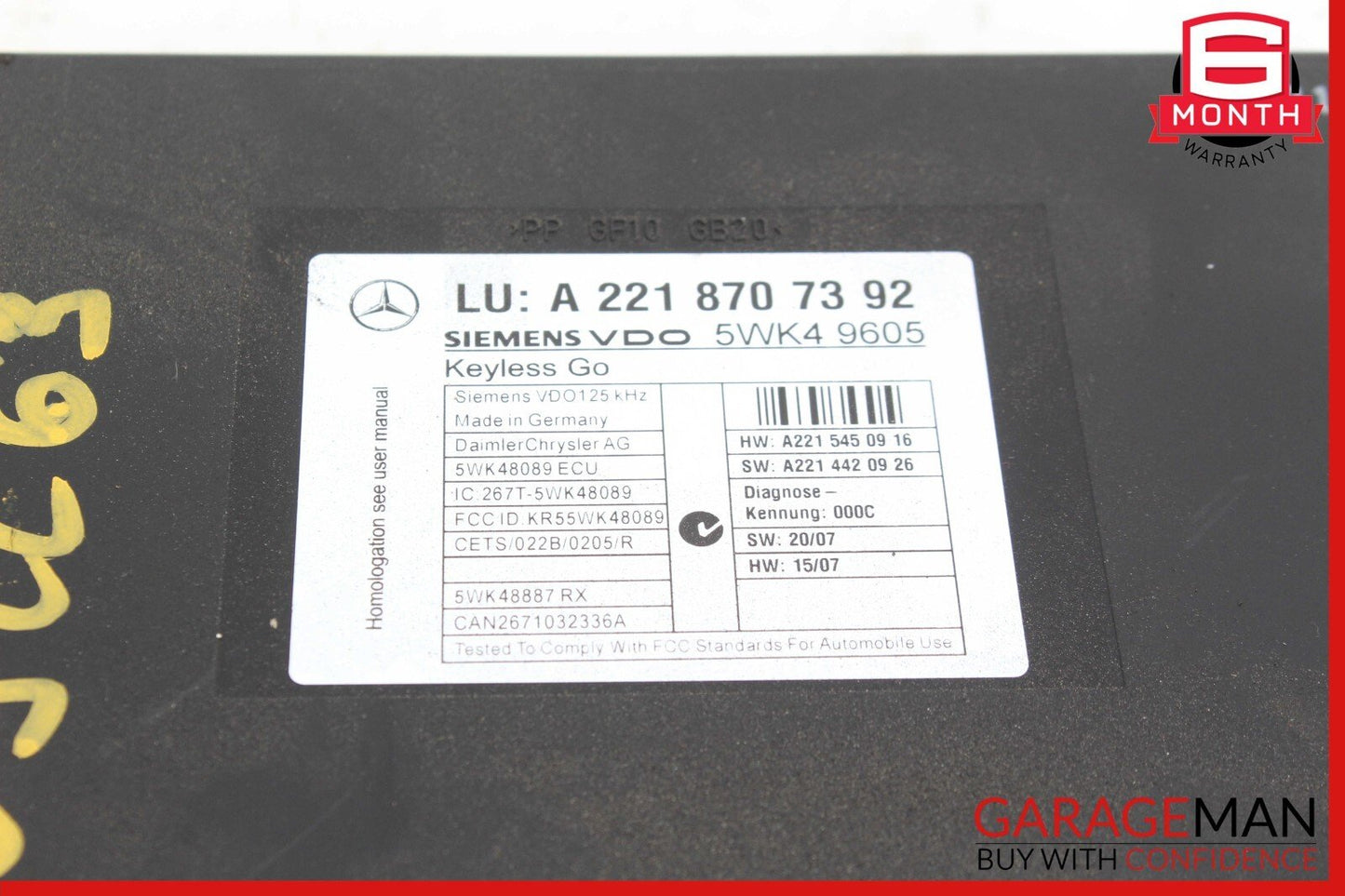 07-10 Mercedes W216 CL550 S550 S63 AMG Keyless Go Entry Control Module Unit