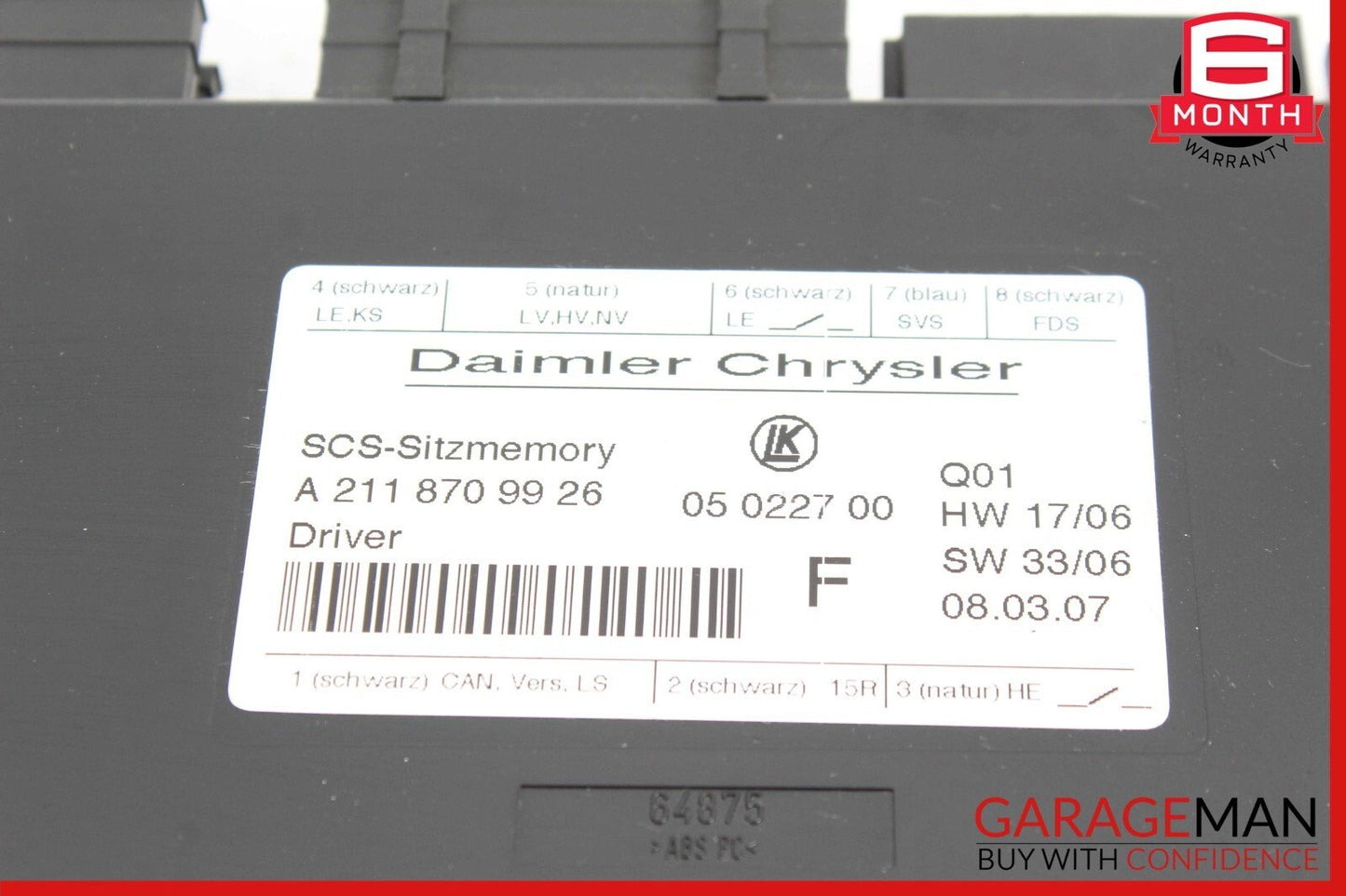03-12 Mercedes W219 CLS63 AMG GL450 E320 Front Left Seat Control Module Unit OEM