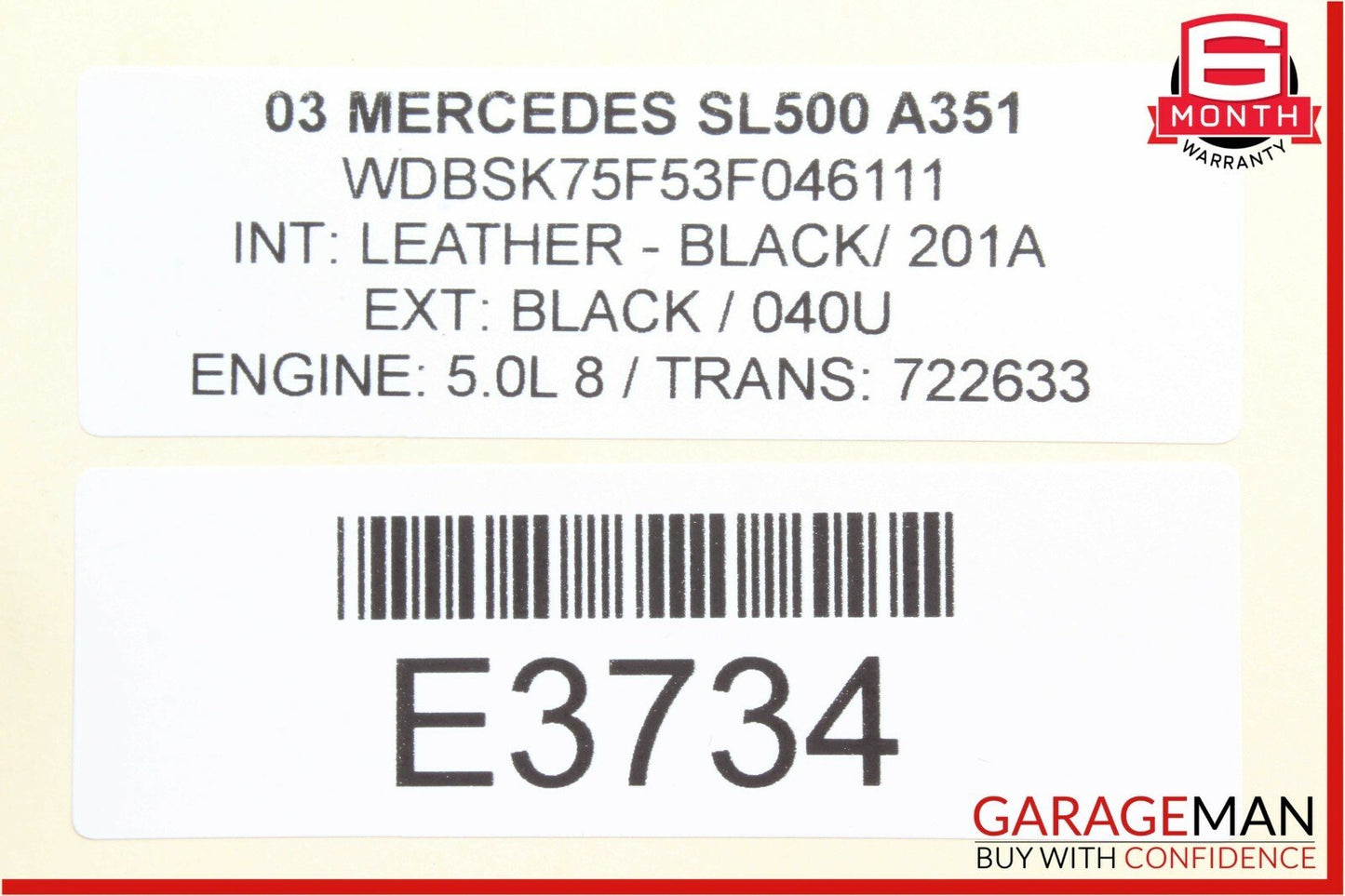 03-08 Mercedes R230 SL500 Door Control Module Right Side 2308203626 OEM