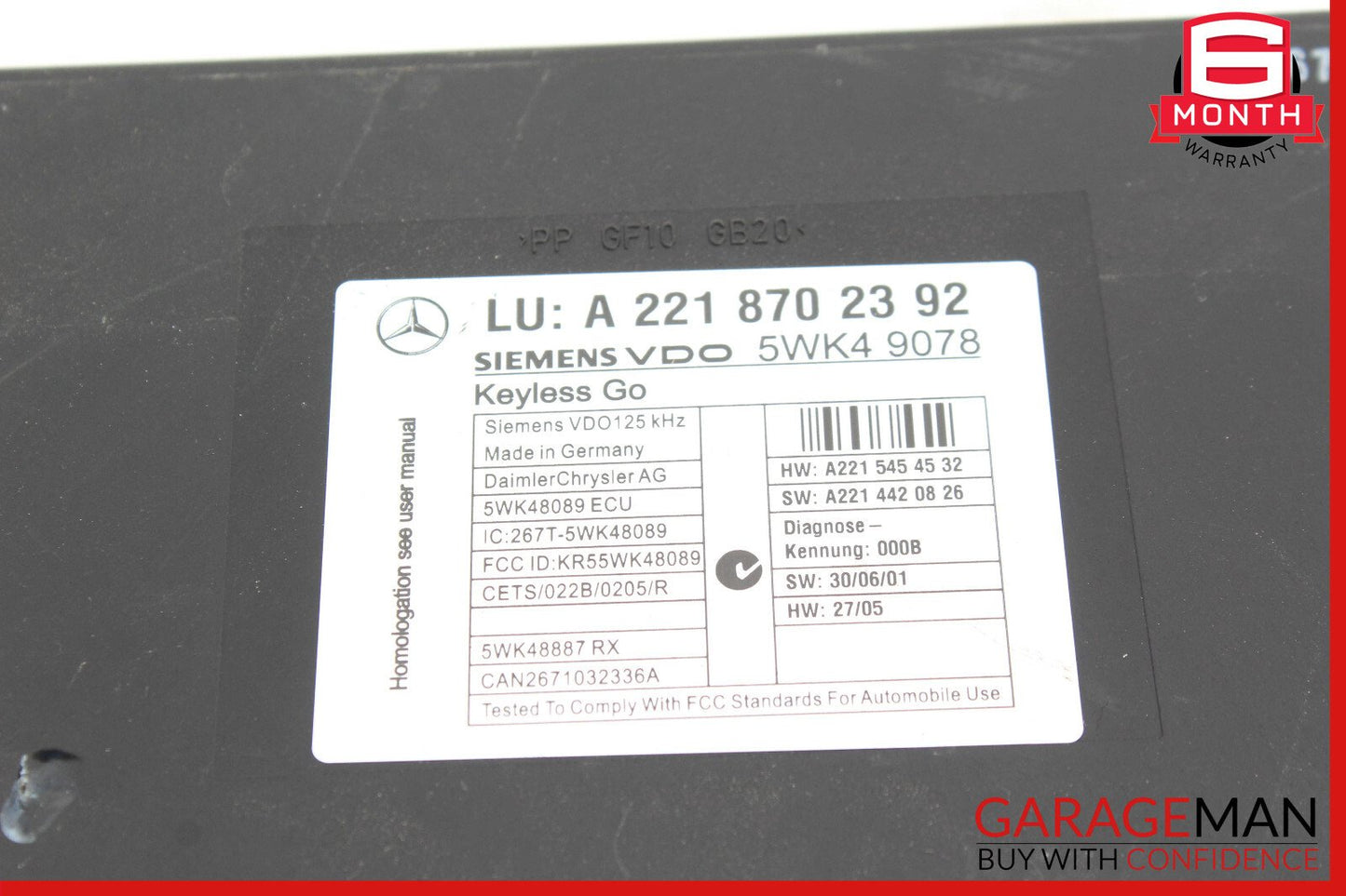 07-10 Mercedes W216 CL550 S400 Keyless Go Control Module 2218702392 OEM