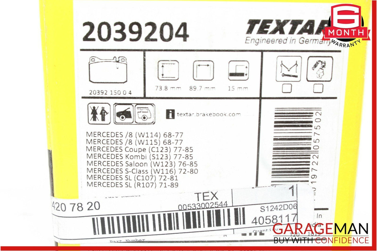 Textar 2039204 Brake Pad Set For Mercedes Benz