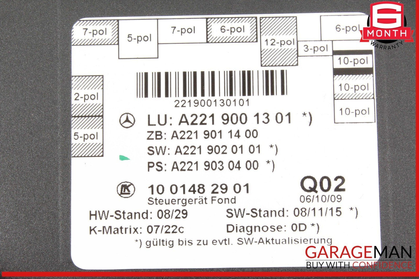 07-13 Mercedes W221 S400 Hybrid Rear Right or Left Side Door Control Module Unit