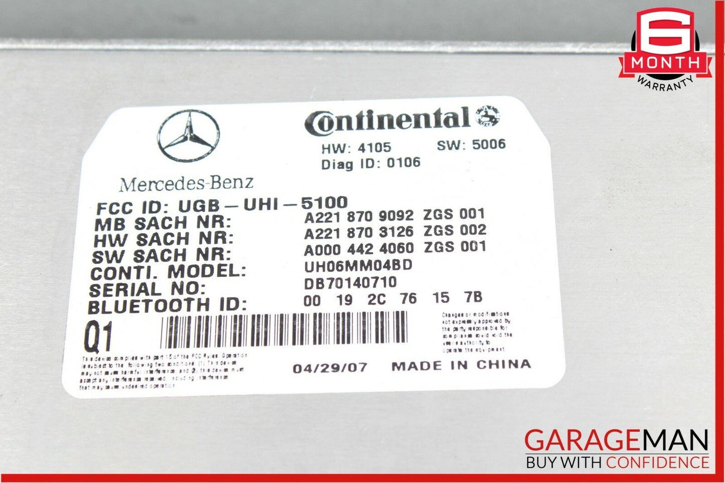 07-09 Mercedes W221 S63 CL63 Bluetooth Communication Module OEM