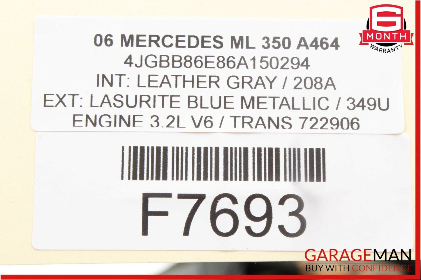 06-12 Mercedes W164 ML350 GL550 Front Right Side Sun Visor Sunvisor Shade Gray