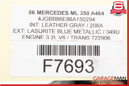 06-12 Mercedes W164 ML350 GL550 Front Right Side Sun Visor Sunvisor Shade Gray