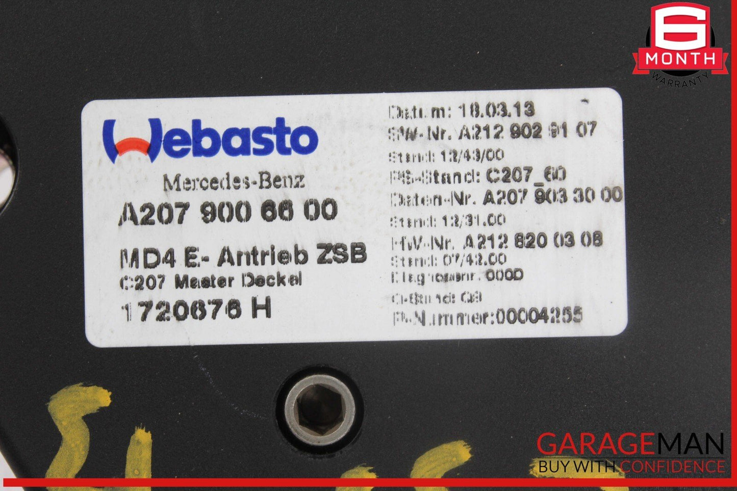10-17 Mercedes W204 C350 E350 Panoramic Sunroof Sun Roof Motor 2079006600