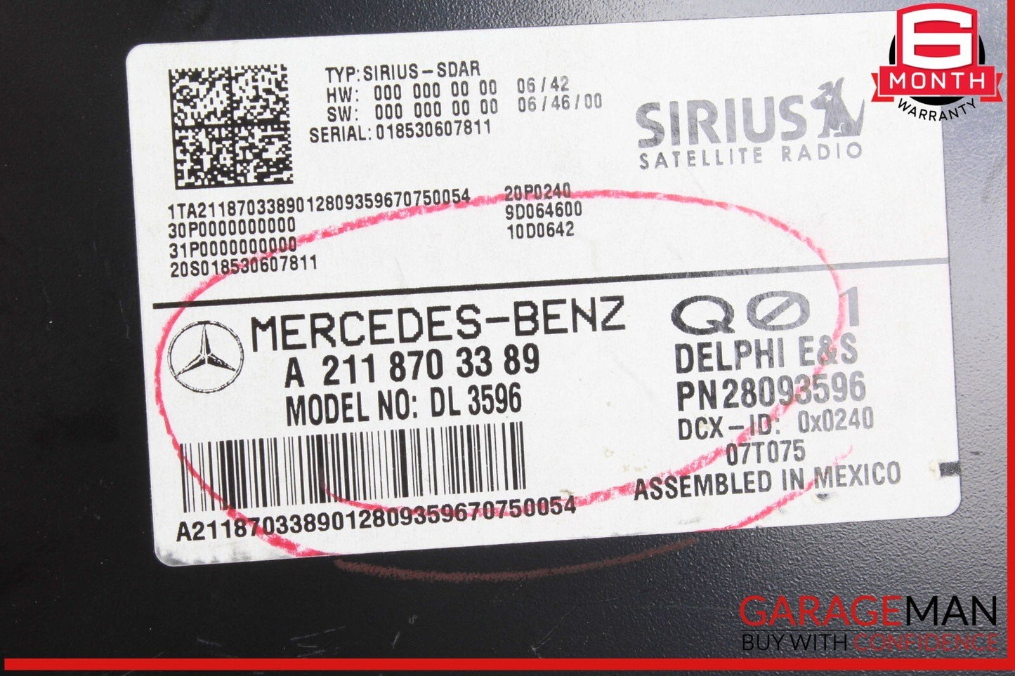 03-09 Mercedes X164 GL450 ML320 ML550 GL550 Sirius Satellite Radio Receiver OEM