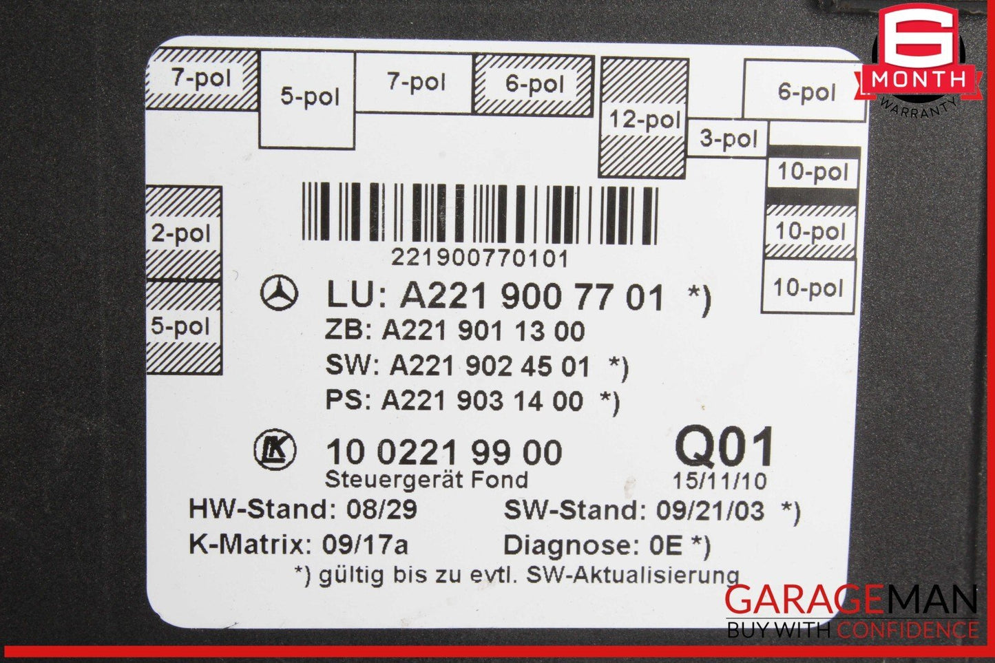 07-13 Mercedes W221 S400 S550 Rear Right or Left Side Door Control Module OEM