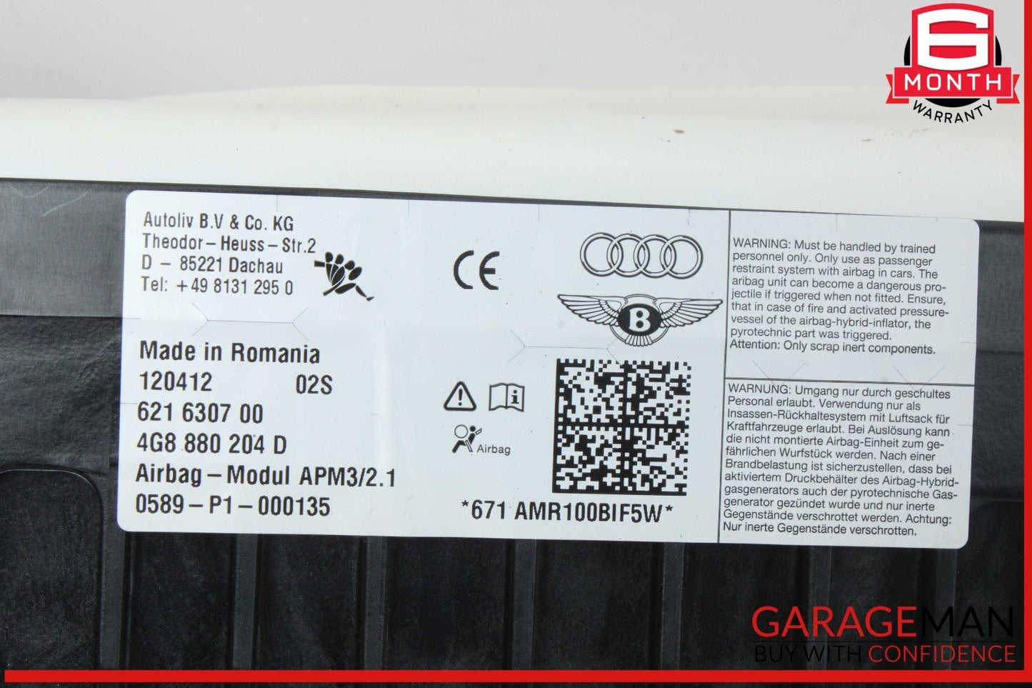 12-18 Audi A7 A6 Front Right Passenger Side Dash Dashboard Knee Air Bag Airbag