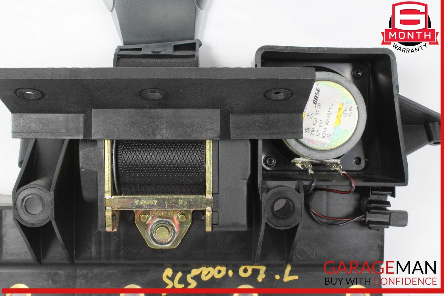 03-08 Mercedes R230 SL500 Rear Left Seat Belt Retractor Luggage w/ Speaker OEM