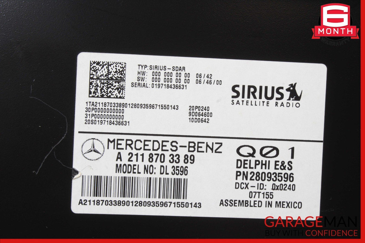 03-09 Mercedes W211 E350 ML350 Sirius Satellite Radio Receiver 2118703389 OEM