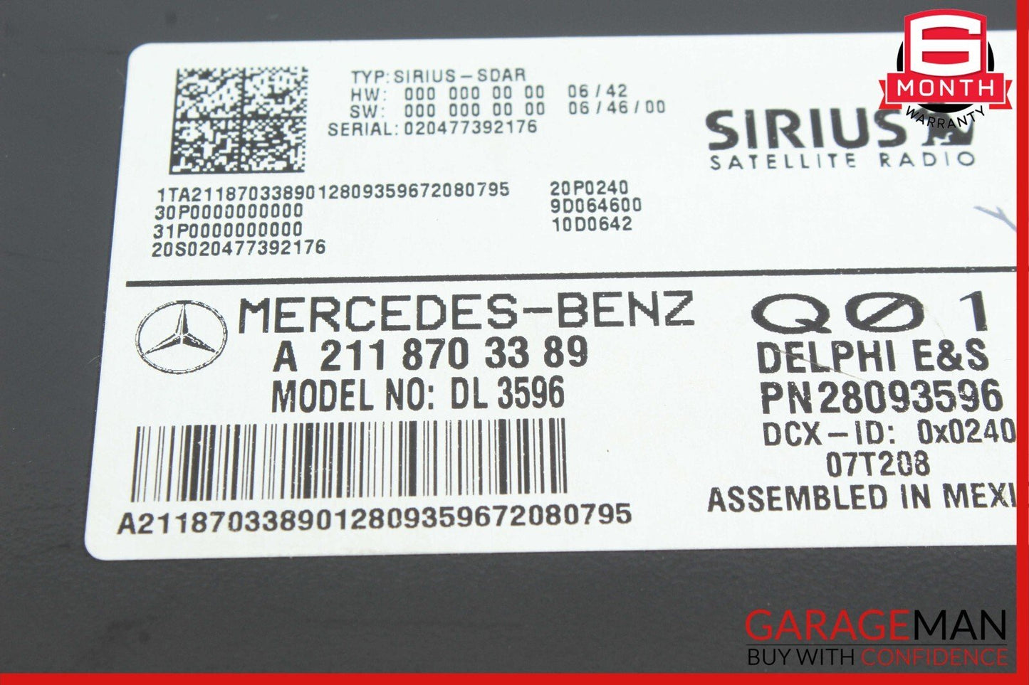 03-11 Mercedes SLK280 CLS550 E350 Sirius Satellite Radio Receiver Module Unit