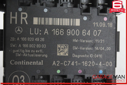 16-19 Mercedes W166 GLE400 Rear Right Passenger Side Door Control Module OEM