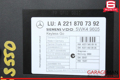 07-10 Mercedes W221 S550 S600 Keyless Go Control Module Unit 2218707392 OEM