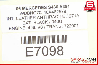 03-06 Mercedes W220 S430 Front Right / Left Seat Headrest Head Rest Anthracite