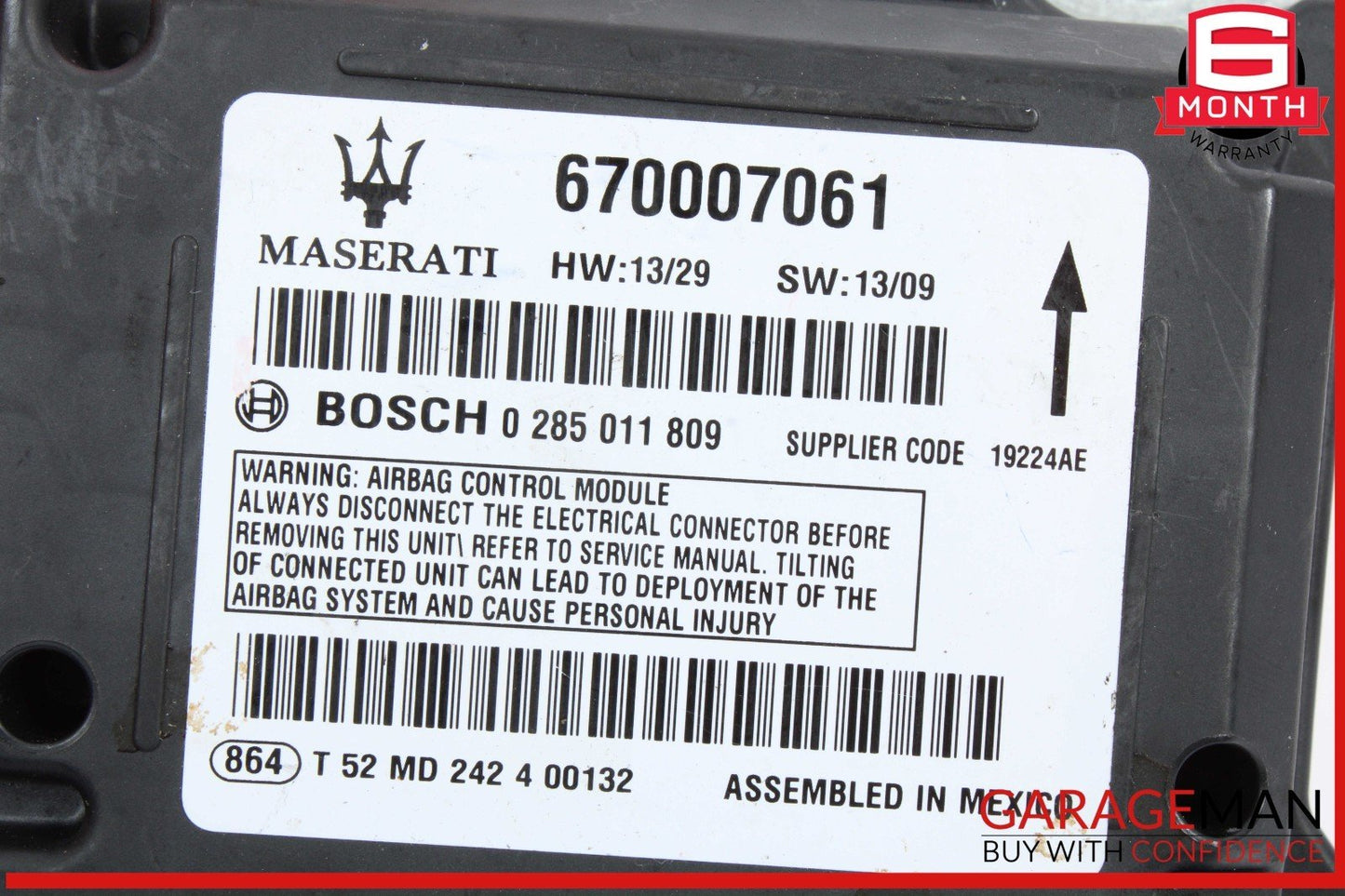 14-17 Maserati Ghibli Airbag Air Bag SRS Control Module Unit Bosch 670007061 OEM