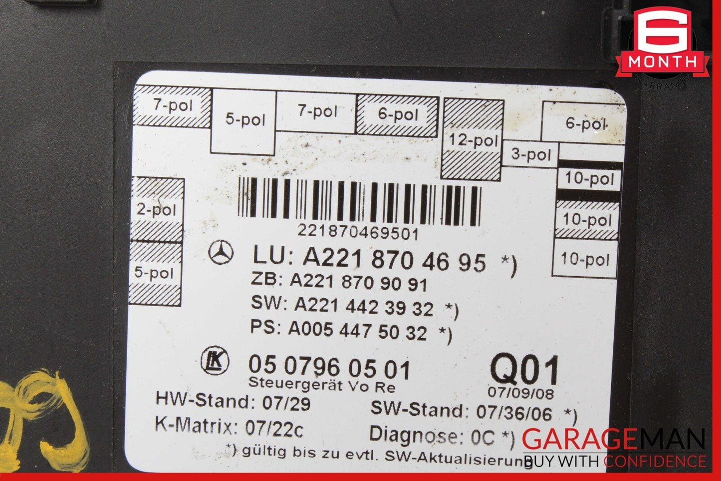 07-13 Mercedes W221 S550 S600 S63 AMG Front Right Side Door Control Module Unit