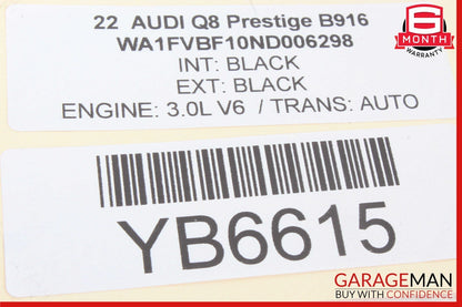 19-23 Audi Q8 Rear Trunk Lid Lift Gate & Rear View Camera 4M8827287 OEM