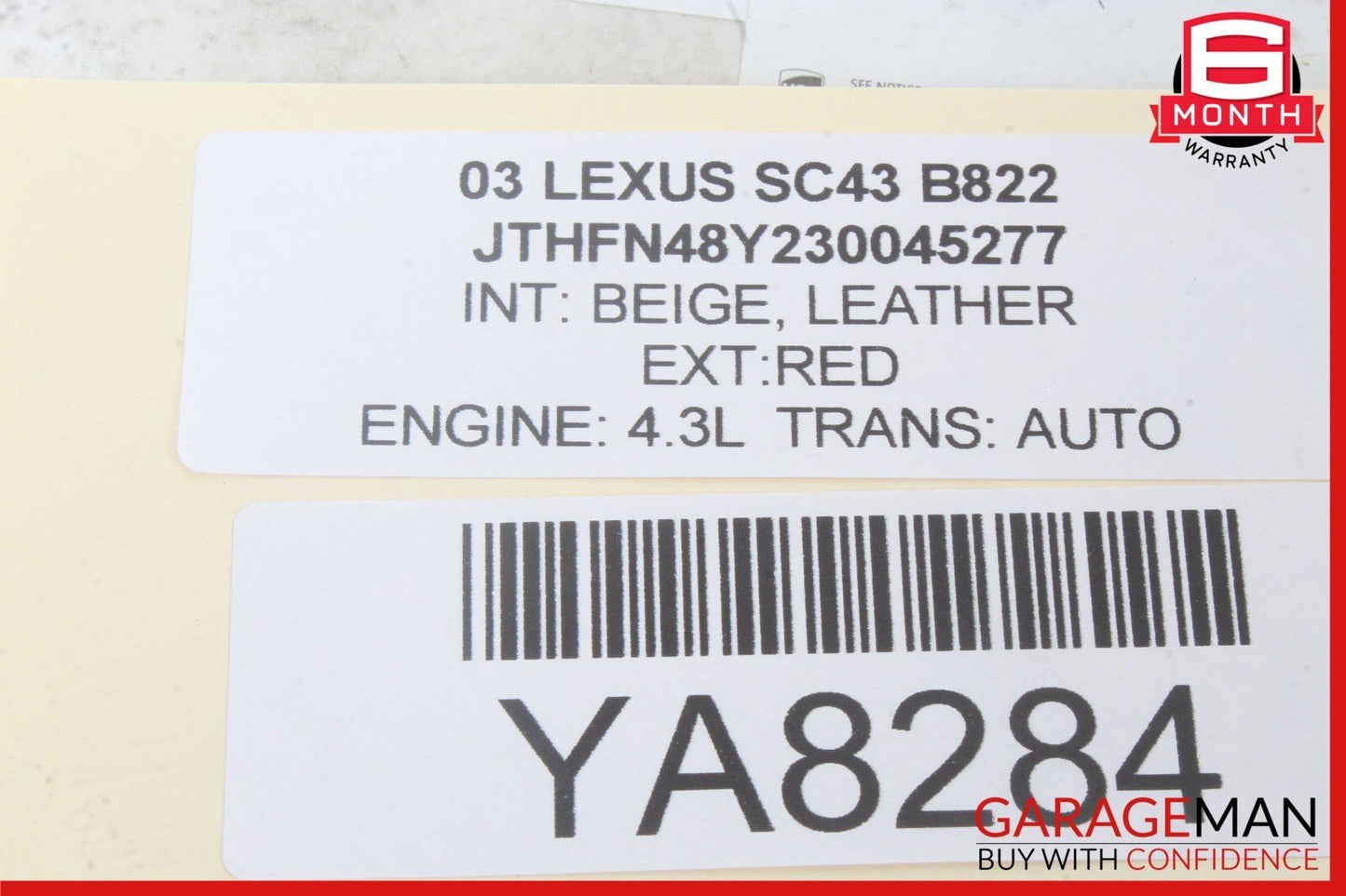 02-05 Lexus SC430 Rear Right Passenger Tail Light Lamp Reflector Lens OEM