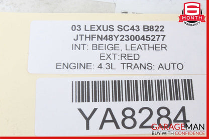 02-05 Lexus SC430 Rear Right Passenger Tail Light Lamp Reflector Lens OEM