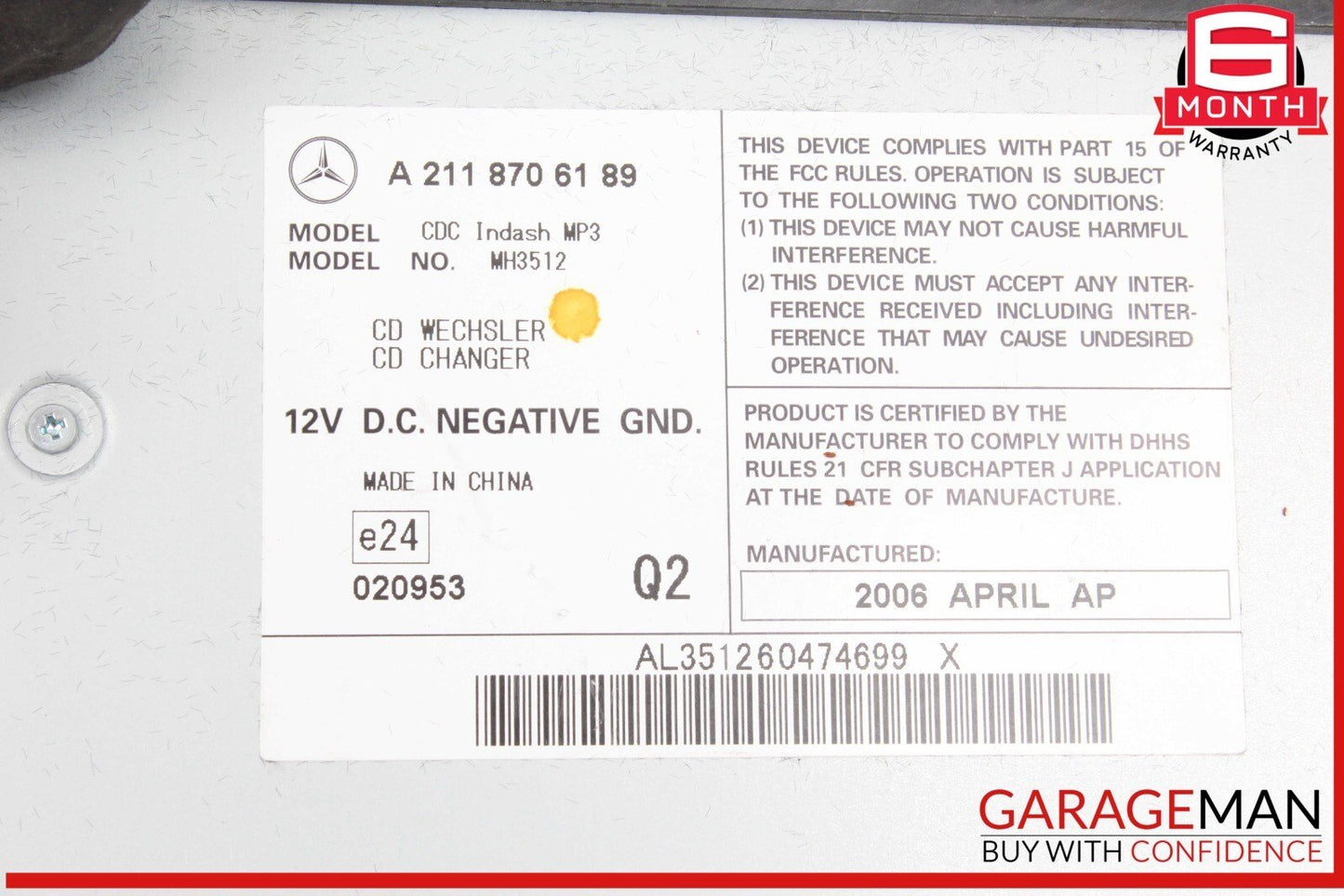 03-13 Mercedes R171 SLK350 R500 Radio 6 Disk CD Changer Player 2118703889 OEM