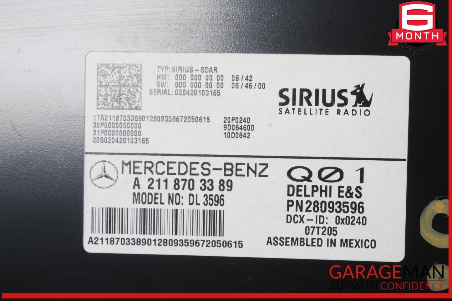 03-09 Mercedes W211 E350 ML350 Sirius Satellite Radio Receiver 2118703389 OEM