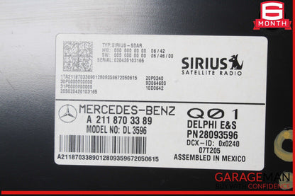 03-09 Mercedes W211 E350 ML350 Sirius Satellite Radio Receiver 2118703389 OEM