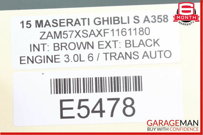 14-17 Maserati Ghibli Rear Center Seatbelt Seat Belt Retractor Black OEM