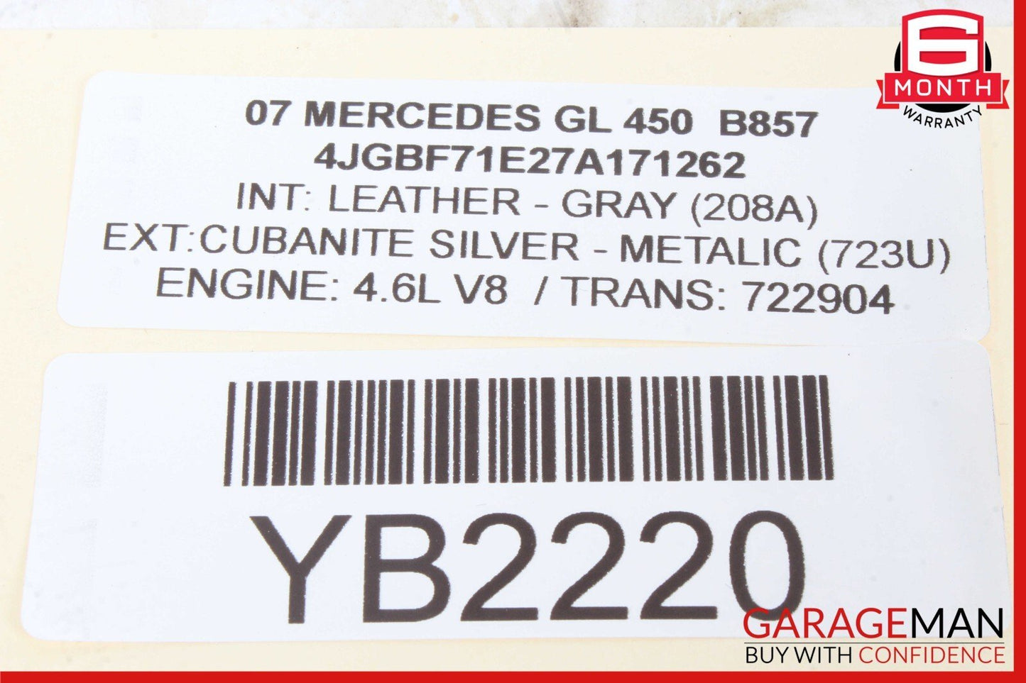 07-12 Mercedes X164 GL450 Rear Left Driver Side Roof Rail Rack Cover Cap