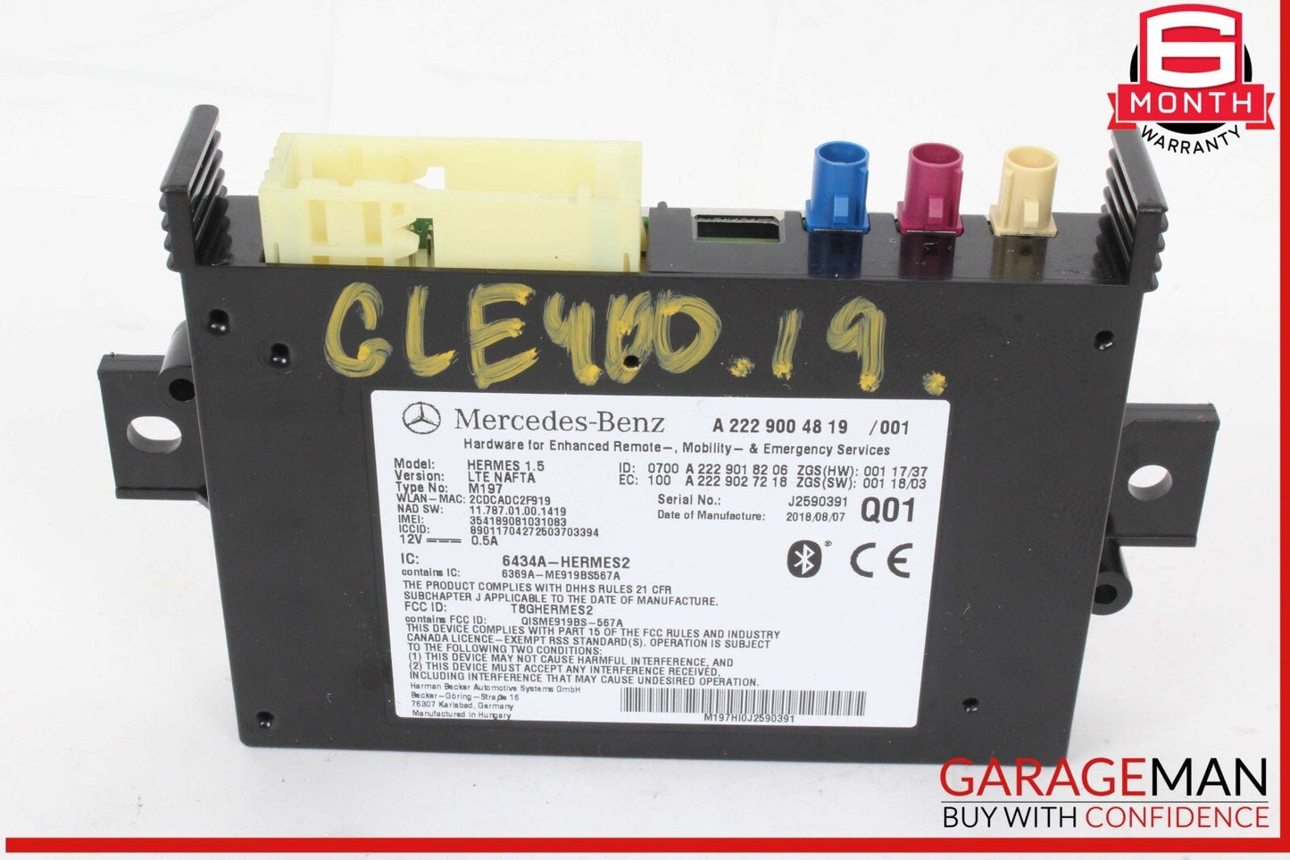16-19 Mercedes W166 GLE400 Bluetooth Telematic Control Module Unit 2229004819