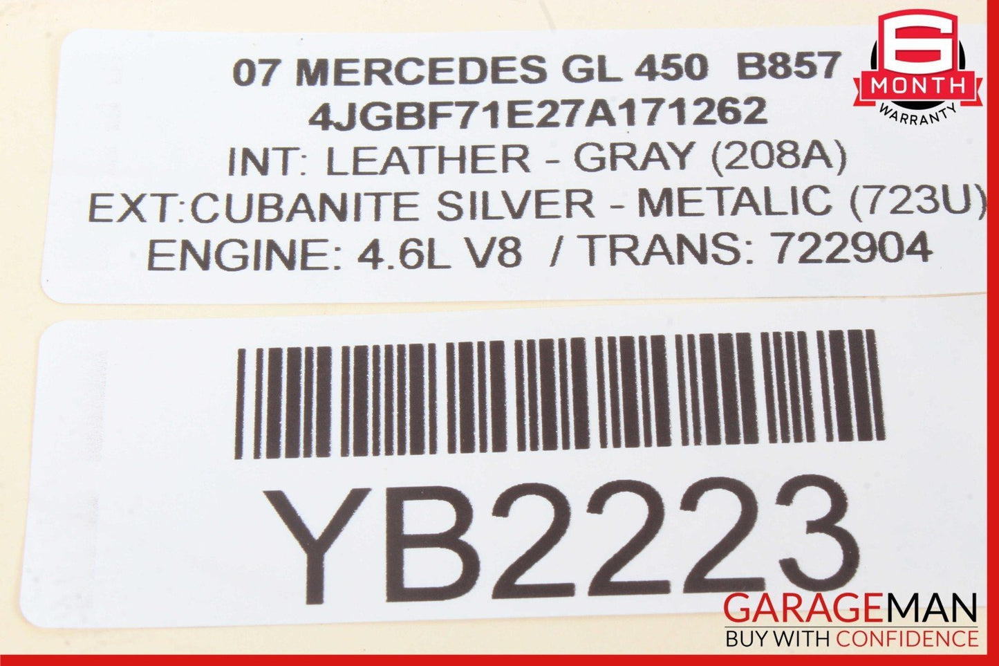 07-12 Mercedes X164 GL450 Rear Right Side Roof Rail Rack Cover Cap OEM