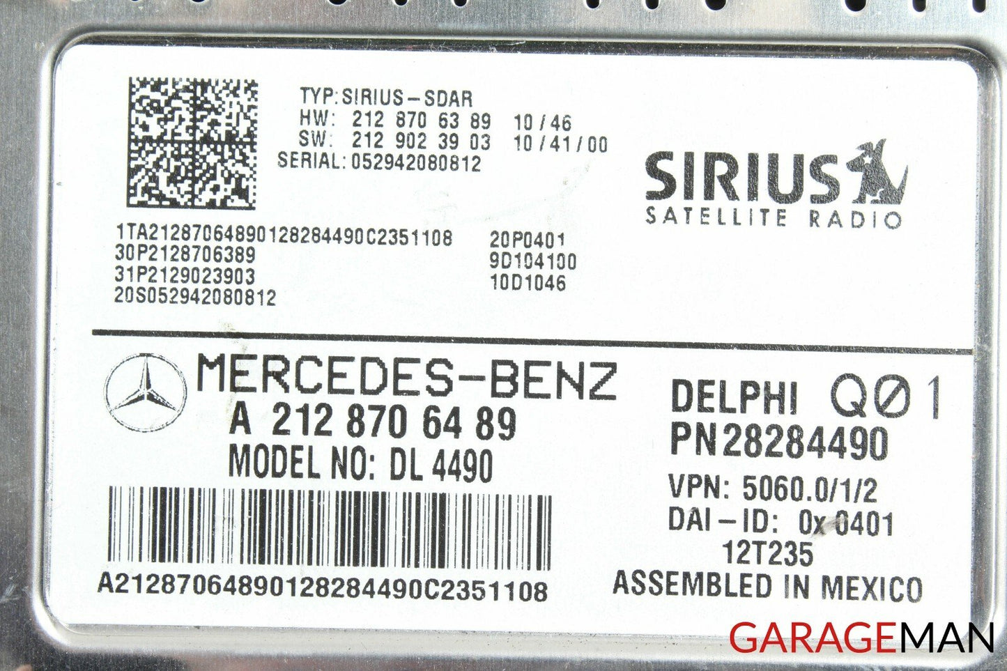 12-14 Mercedes W204 C250 CLS500 Sirius Satellite Radio Receiver Control Module