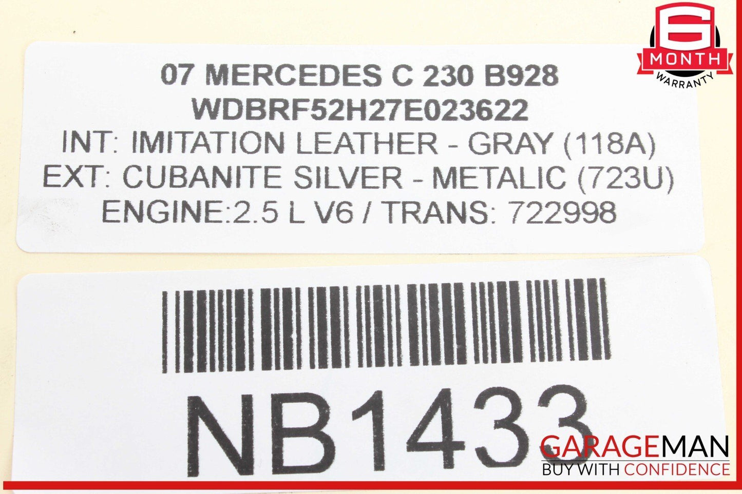 01-07 Mercedes W203 C230 C320 Interior Upper Rear View Mirror Gray OEM