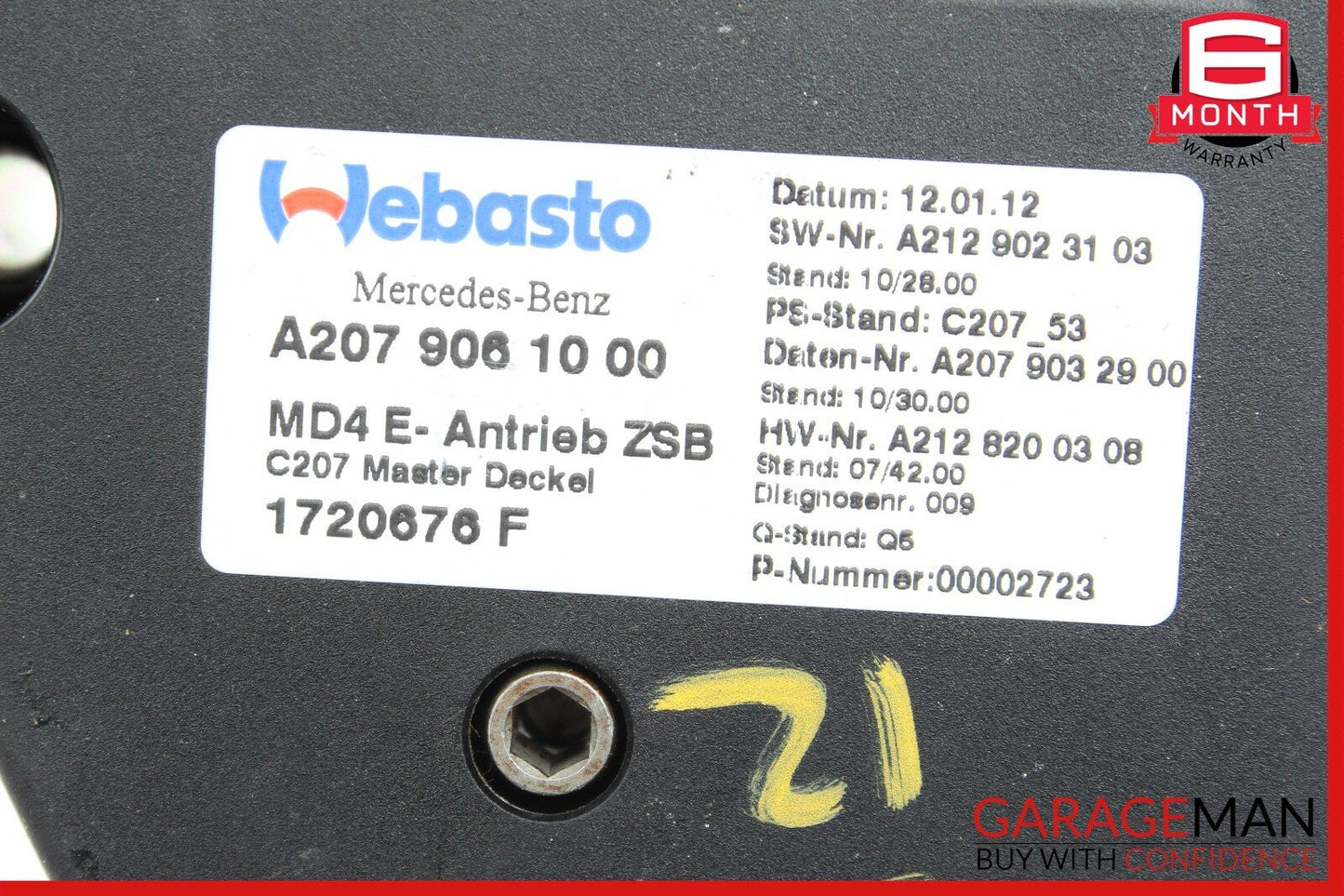 12-15 Mercedes W204 C350 Coupe Pano Panoramic Sunroof Moonroof Motor Power Drive
