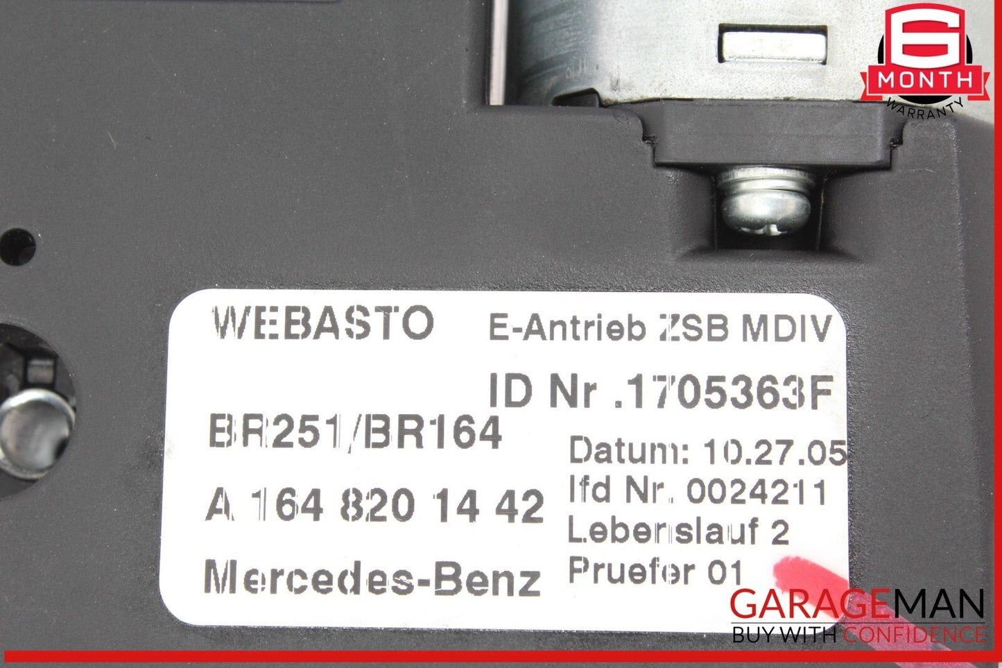 06-13 Mercedes W251 R500 4MATIC Panoramic Sunroof Sun Roof Motor 1648201442 OEM