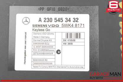 07-08 Mercedes R230 SL550 SL600 Keyless Go Entry Control Module 2305453432 OEM