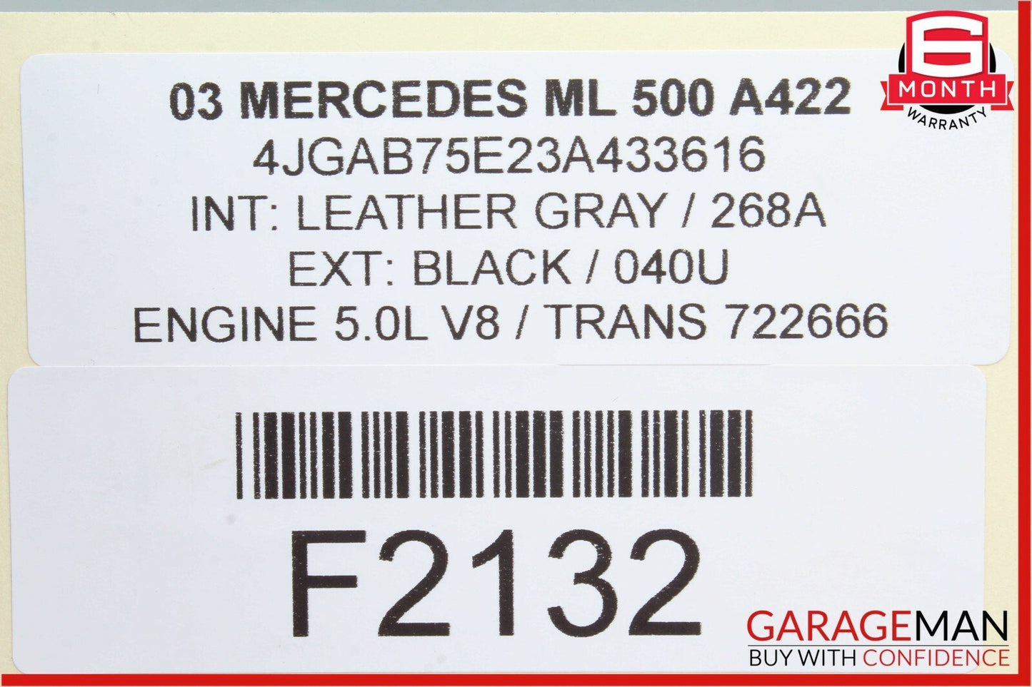 98-05 Mercedes W163 ML500 Rear Left Side Quarter Window Regulator Motor OEM