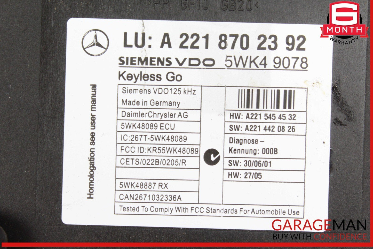 07-10 Mercedes W221 S550 S400 Keyless Go Control Module 2218702392 OEM