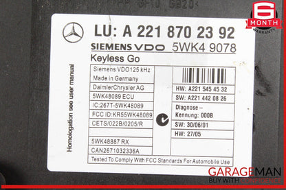 07-10 Mercedes W221 S550 S400 Keyless Go Control Module 2218702392 OEM